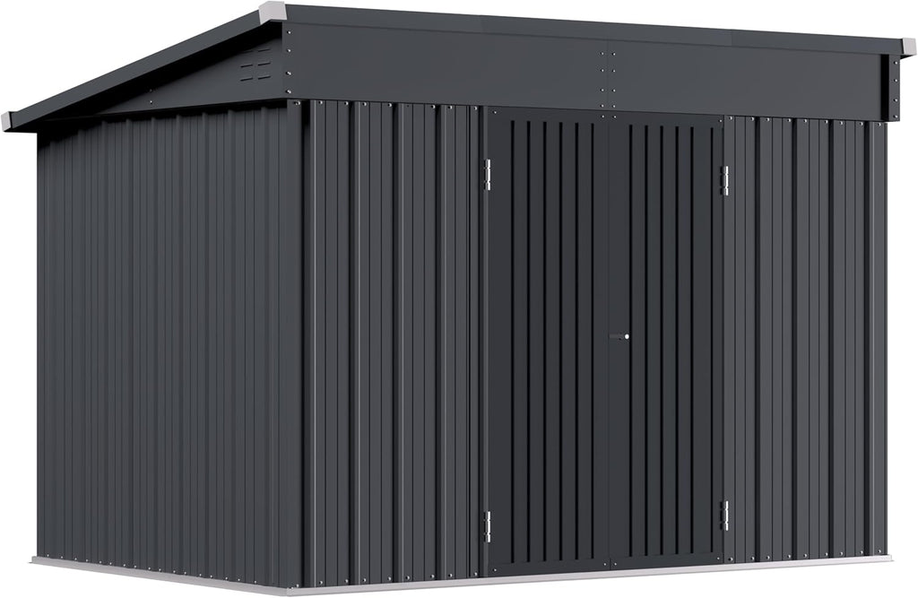 MUPATER 6x10 FT Outdoor Storage Shed,Galvanized Metal Shed Storage House with Lockable Door & Vents for Garden,Patio, Backyard, Grey