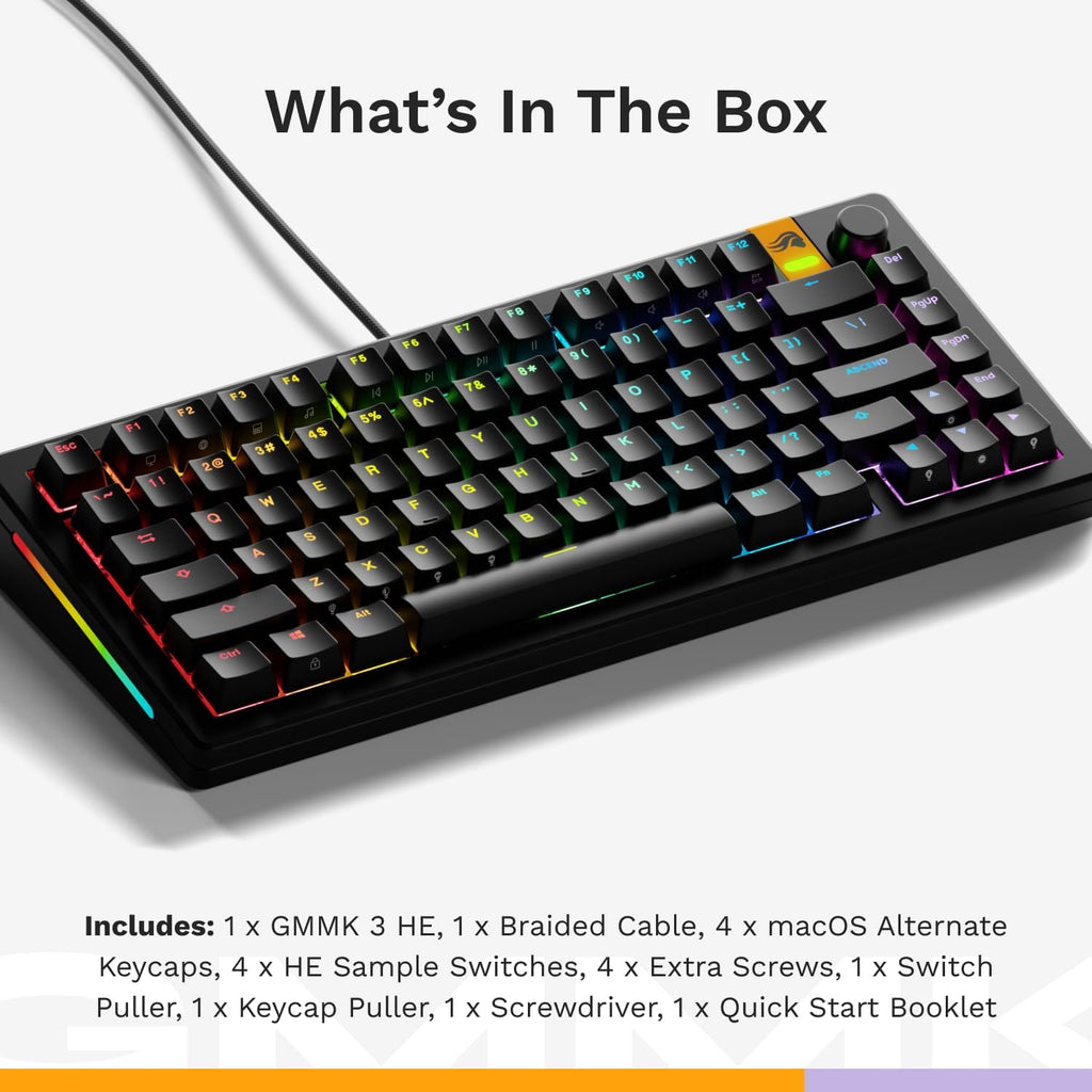 Glorious Gaming - GMMK 3 HE Rapid Trigger Keyboard, Hall Effect, 8K Polling Rate, MX Mechanical & Magnetic Switches, Hotswappable 75% Keyboard, Modular Gasket System, Doubleshot PBT keycaps (Black)