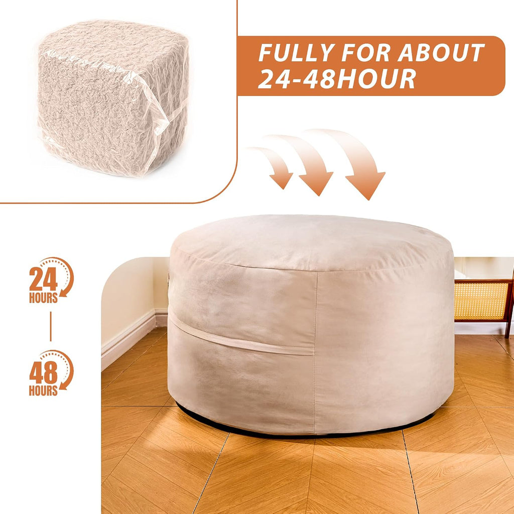 4FT Bean Bag Chair, Bean Bag Chairs for Adults and Kids, Fluffy and Comfy Bean Bag with Velvet Cover, Bean Bag with Memory Foam Filled for Gaming, Living Room, Playroom (Yellowish Beige)