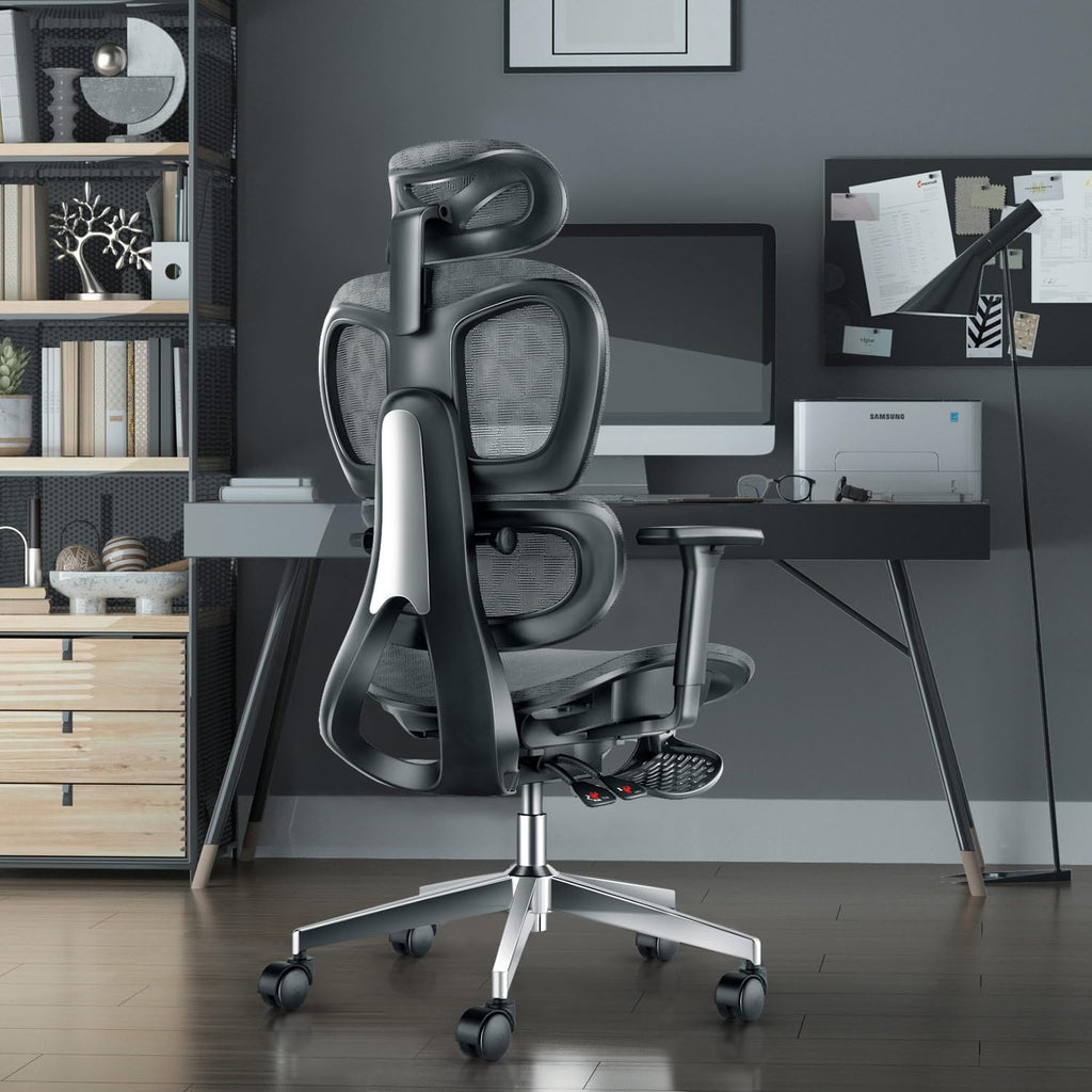 PatioMage Ergonomic Office Chair, Big and Tall Desk Chair with Adjustable Lumbar Support & Seat Depth, High Back Computer Chair, Swivel Mesh Chairs with Wheels for Home Office, Darkgrey