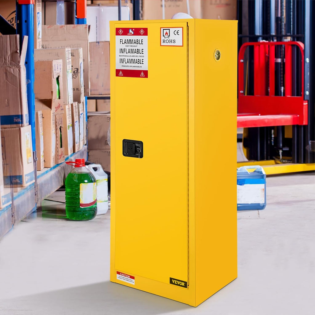 VEVOR Flammable Cabinet 18' x 18' x 35', Galvanized Steel Safety Cabinet, Adjustable Shelf Flammable Storage Cabinet, for Commercial Industrial and Home Use, Yellow: Industrial & Scientific