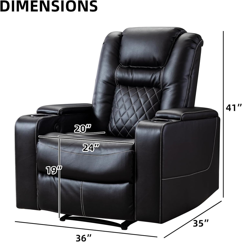 CANMOV Electric Power Recliner Chair Set of 2, Breathable Leather Home Theater Seating with Hidden Arm Storage, Power Recliner Chair for Living Room with USB Ports and Cup Holders,Black