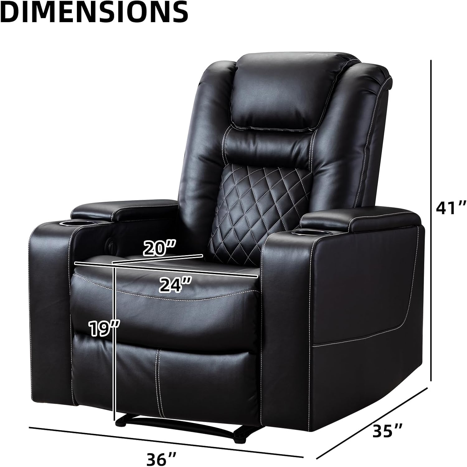 CANMOV Electric Power Recliner Chair Set of 2, Breathable Leather Home Theater Seating with Hidden Arm Storage, Power Recliner Chair for Living Room with USB Ports and Cup Holders,Black