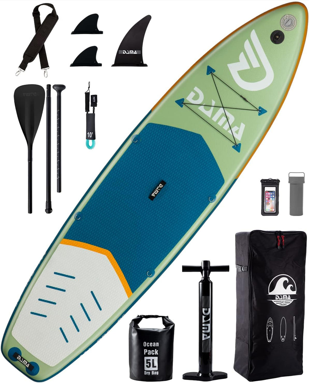 DAMA Inflatable Stand Up Paddle Boards for Adults w/Sup Board Accessories Hand Pump 4pcs Kayak Floating Paddle | Wide Stance, Bottom Fin Paddling Surf Control