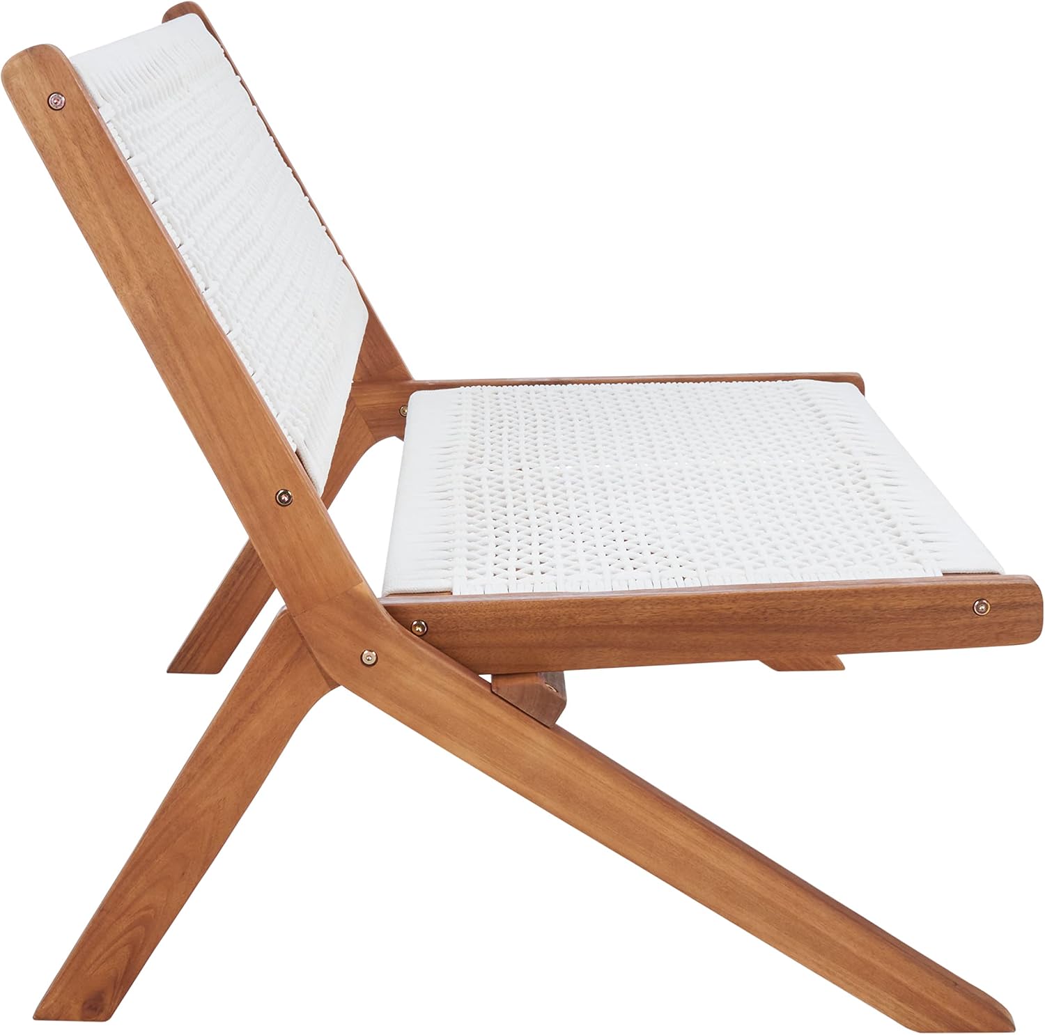 SAFAVIEH Outdoor - Kobina Folding Bench - Natural & White - Solid Wood and Rope - Modern Sculpted Folding Design - Ideal for Patio, Deck, Porch, Backyard, 13.8' Seat Height (PAT7304D)