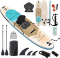 Inflatable 10.5' Stand Up Paddle Board with Strapped Seat, Premium SUP Board Kit, Includes Paddle, Pump, Backpack, Waterproof Bag, Perfect for Yoga, Fishing, and Surfing, Orange & Blue