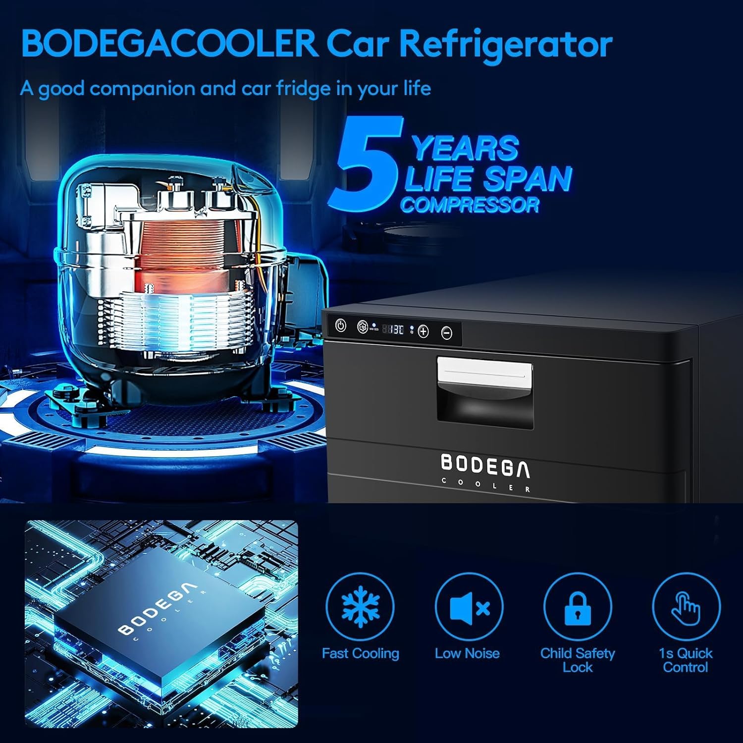 BODEGACOOLER 12 Volt Drawer Refrigerator, 33Quart(31L) RV Fridge Freezer APP Control, Portable Refrigerator (-4℉-68℉), Car Cooler for Travel ,Camping, Road Trips Tailgating, Truck, Van, SUV 12/24V DC