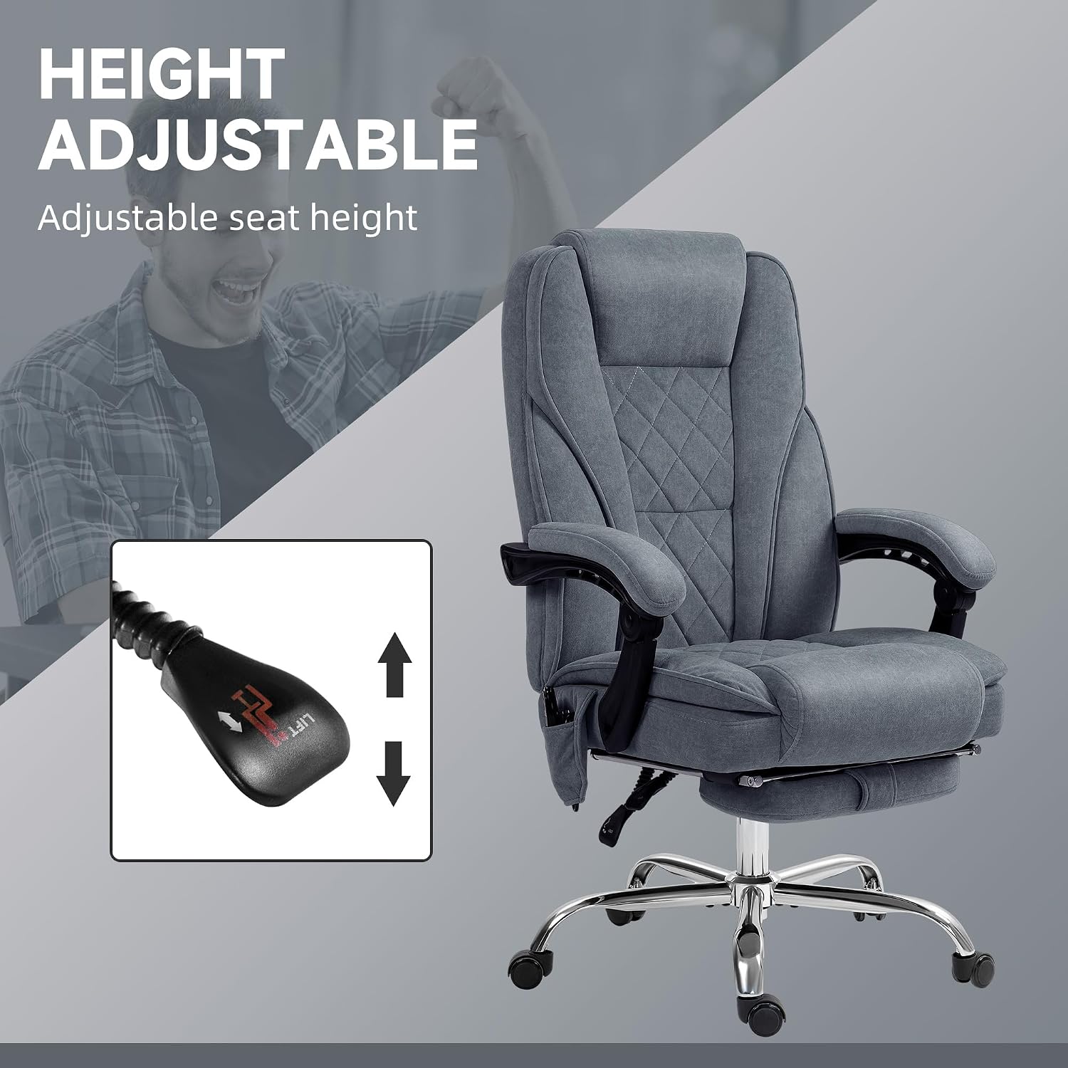 Vinsetto Massage Office Chair with Foot Rest, Executive Computer Desk Chair with 6 Vibration Point and Heat, Reclining Backrest, Swivel Wheels, Adjustable Height, Charcoal Gray