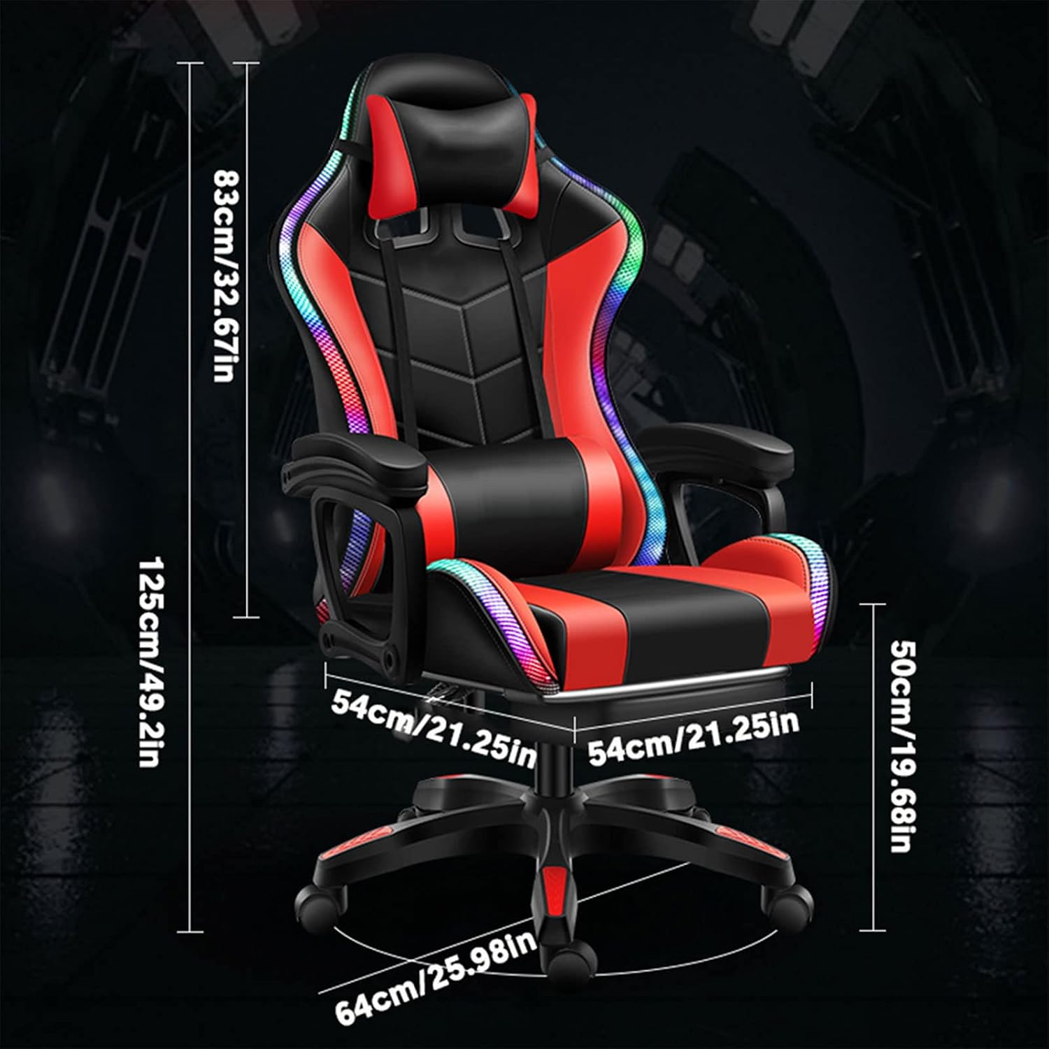 Gaming Chair with LED Light, Full Massage Gaming Chair with Speakers, Ergonomic Pro Computer Gaming Chairs for Adults with footrest Lumbar Support and Backrest Adjustable,B