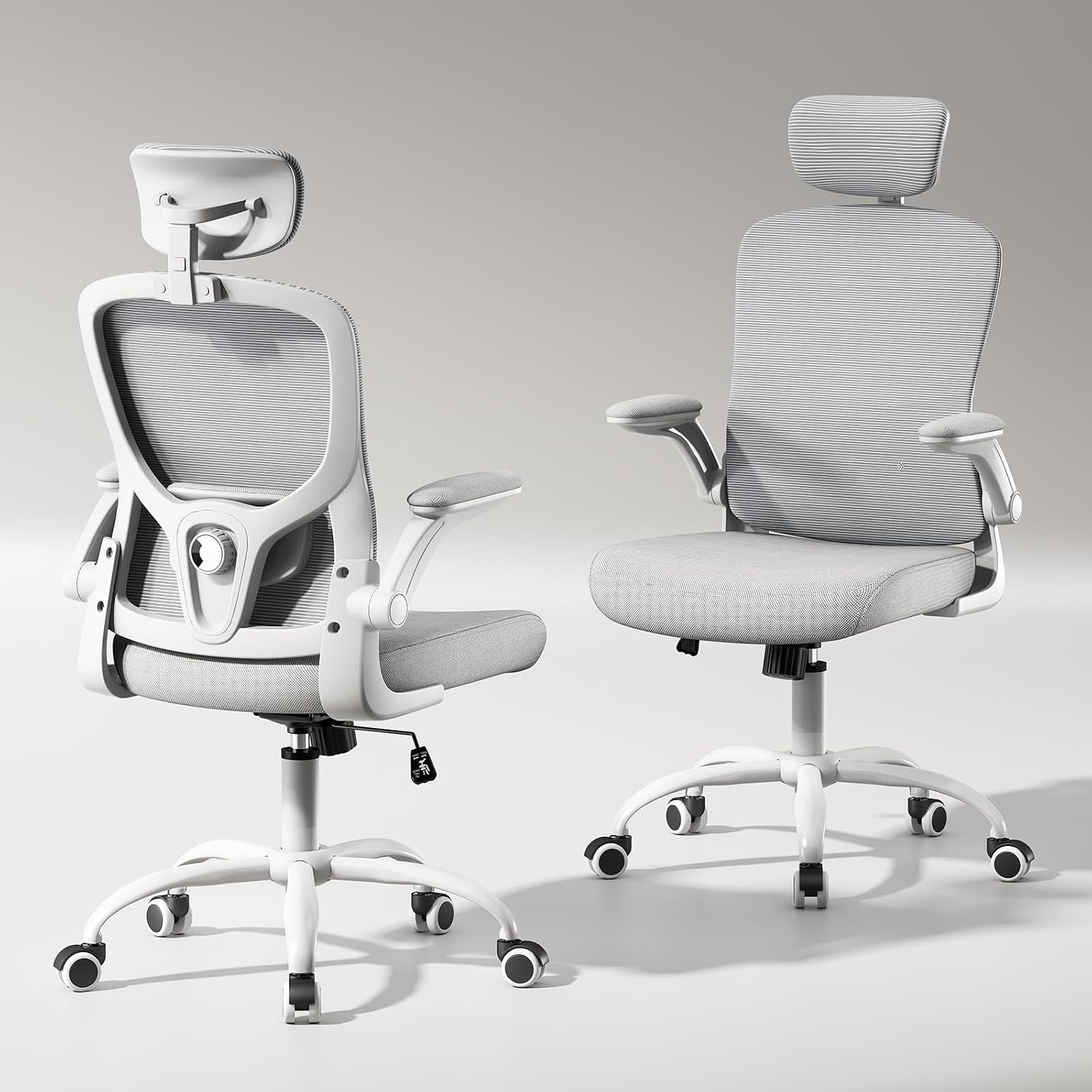 Ergonomic Chair for Office- Study Chair,300lb Gaming Chair, Mesh Comfortable High Back Chair, Headrest, Lumbar Support, Armrest, Comfy Seat for Man Woman(White-Grey6076)