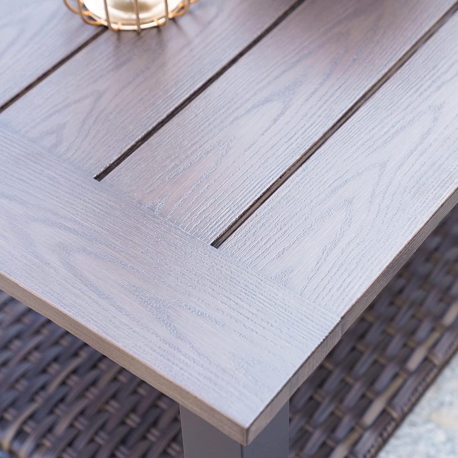 Grand patio Outdoor Coffee Table with Wicker Shelf Storage, 40-inch Rectangle Modern Patio Coffee Table with Faux Wood Tabletop, Fits with Outdoor Conversation Set