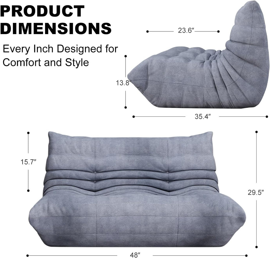 Full Foam Loveseat Sofa,Adults Bean Bag Chairs Floor Couch with Soft Waterproof Fabric,Armless Fireside Lounge Chair for Living Room,Apartment and Office (Grey)