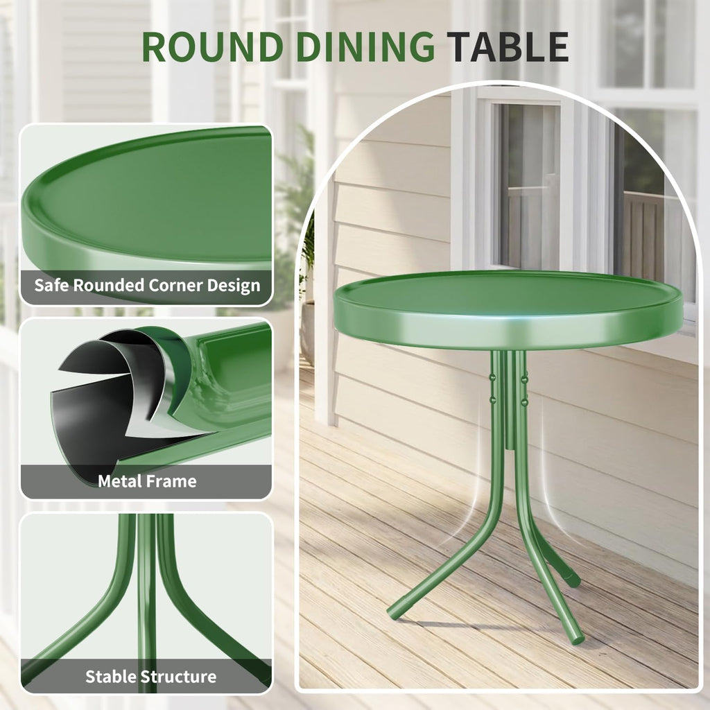 Patio Bistro Set Retro Metal Outdoor Seating Set Conversation Set 3 Pieces, 2 C-Spring Motion Armchairs and Round Side Table, for Porch, Lawn, Garden (Green)