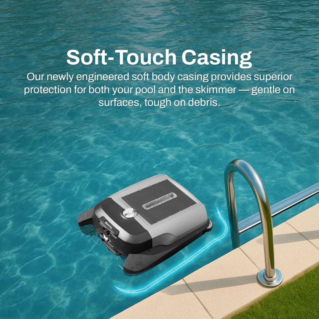 Betta Flex Solar-Powered Robotic Pool Skimmer – Cordless with Dual Cleaning Modes, Soft-Touch Pool Protection. Compatible with Infinity Edge, In-Ground & Above-Ground Pools (Grey)