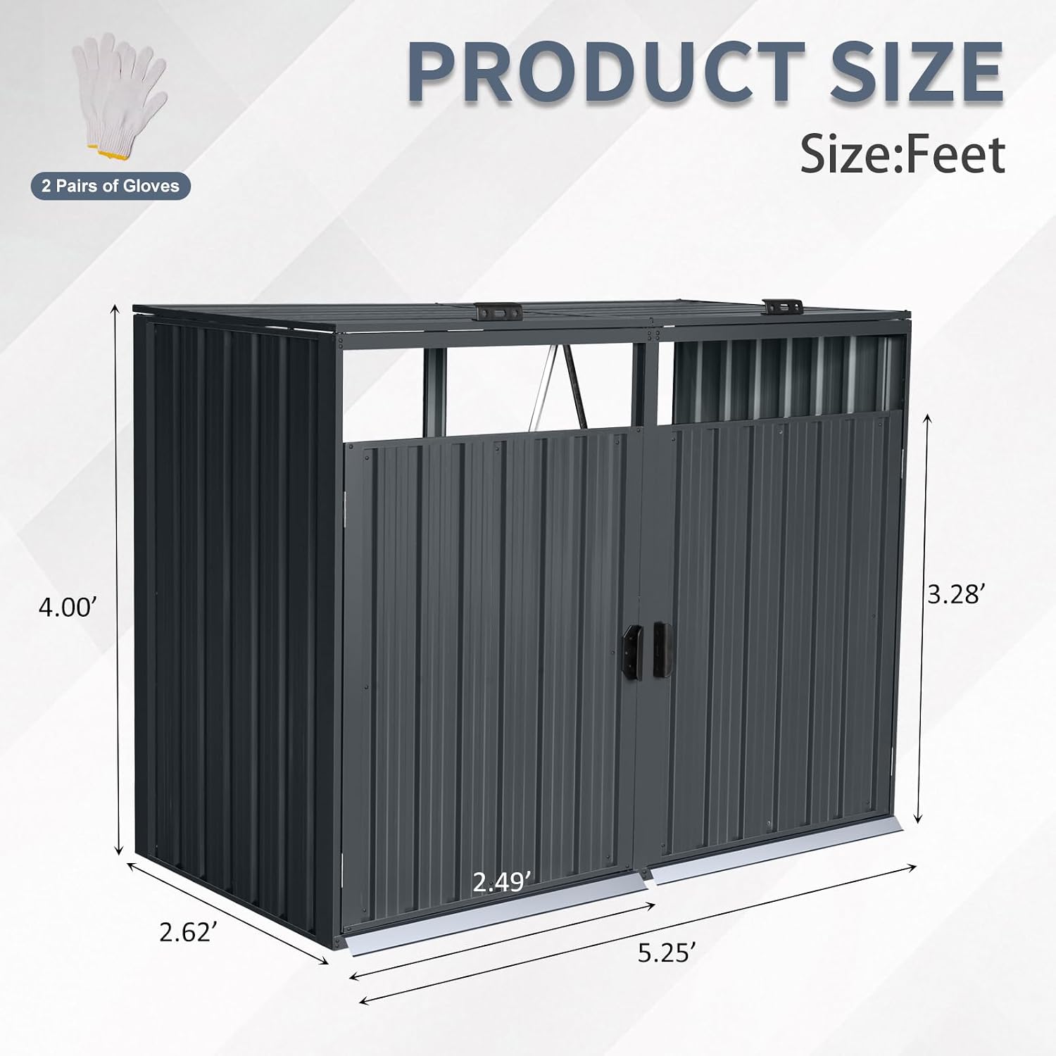 Outdoor Garbage Bin Storage Shed Galvanized Steel Outdoor for 2 Trash cans with Lockable Doors Metal Storage Shed for Garden Yard Lawn (Black-2)