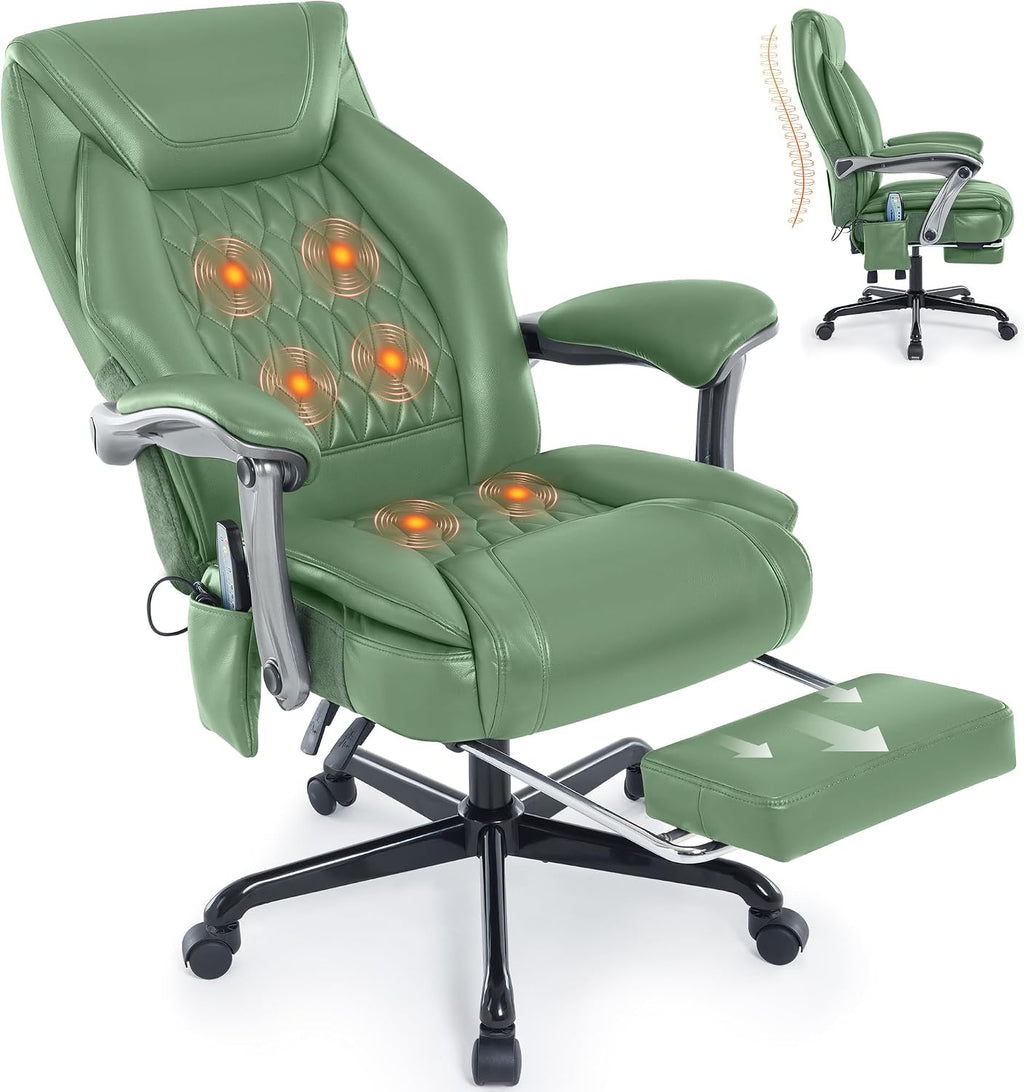 Massage Office Chair with Heat & Footrest, Ergonomic Reclining Executive Desk Chairs with 6-Point Vibration, PU Leather Computer Chair for Home Office or Gaming