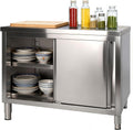 Stainless Steel Work Table with Cabinet 48'x20',Commercial Kitchen Workbench with Sliding Doors for Prep Work, Heavy Duty Prep Table for Restaurant,Garage,Warehouse
