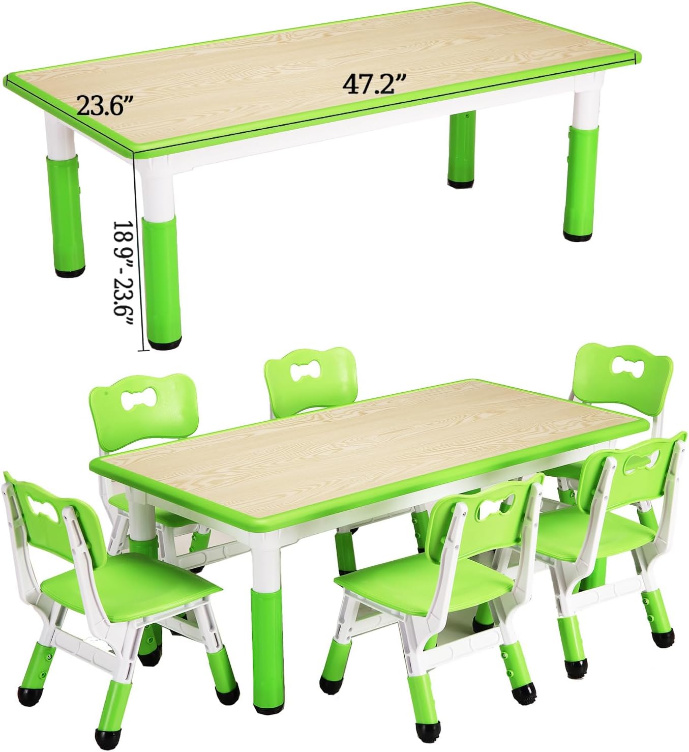 Kids Table and Chair Set, Height Adjustable Toddler Arts & Crafts Table and 6 Chair Set for Ages 2-10,Max 300lbs Kids Activity Art Table for Classroom Daycares,Home