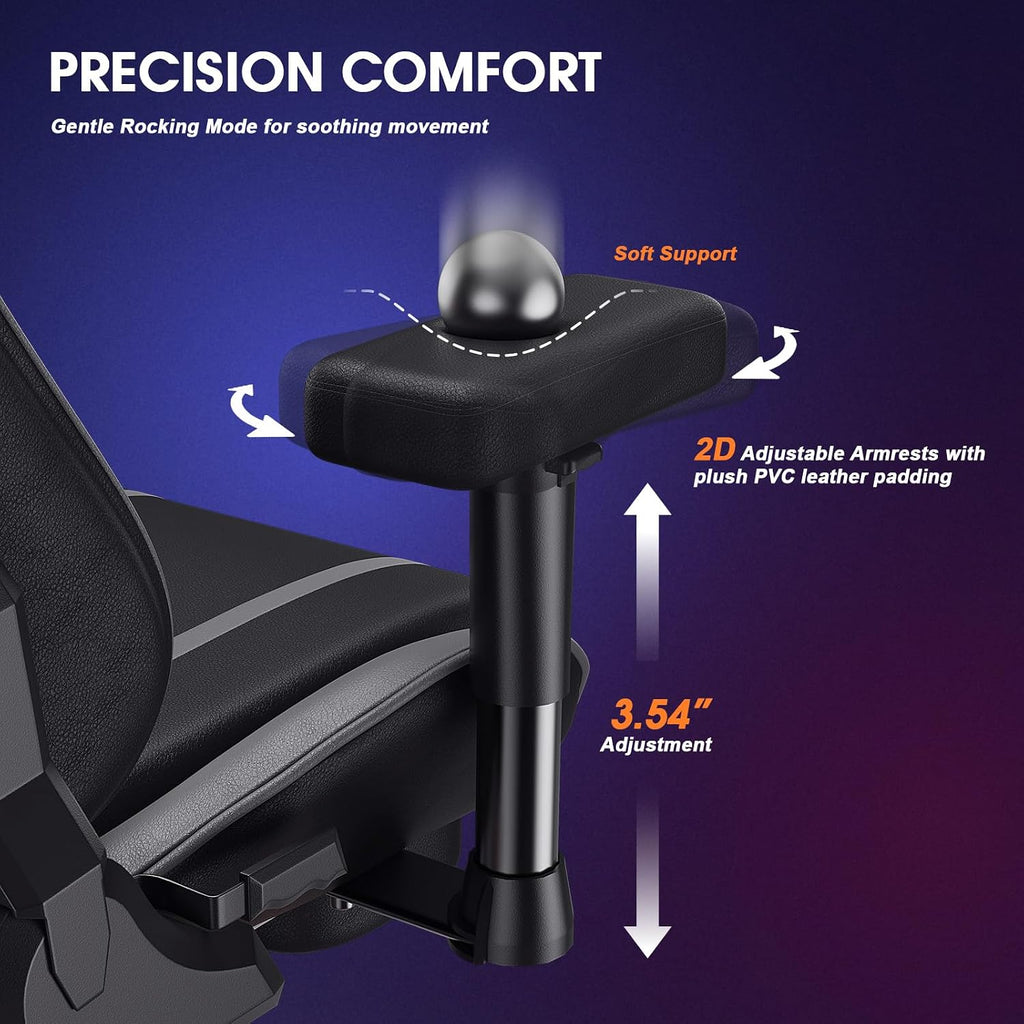 Douxlife 3D Kneading Massage Gaming Chair with Footrest, 400lbs Heavy Duty PC Computer Desk Chair for Adults, Adjustable 2D Armrests, Ergonomic 175° Recline & Optional Heat, Black&Gray