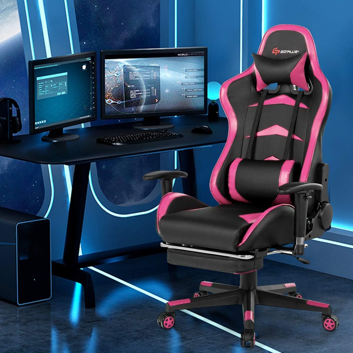 Goplus Massage Gaming Chair, Reclining Backrest, Handrails and Seat Height Adjustment Racing Computer Office Chair, High Back Ergonomic PU Leather Swivel PC Game Chair with Footrest