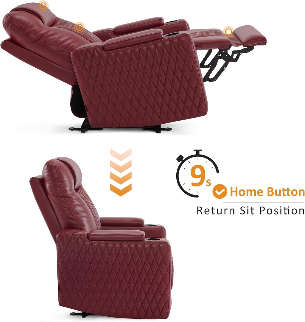 MCombo Oversized Power Recliner Chair with Adjustable Headrest & LED Light for Adults, Zero Gravity Recliner with USB & Type C Ports, Cup Holders for Living Room & Home Theater, Faux Leather HTS401
