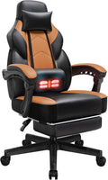 SUNLEI Gaming Chair for Adults, Ergonomic PU Leather Office Chair with Headrest & Footrest, Video Game Chairs with Massage Lumbar Support, Height Adjustable Computer Chair with 360° Swivel, Walnut Red