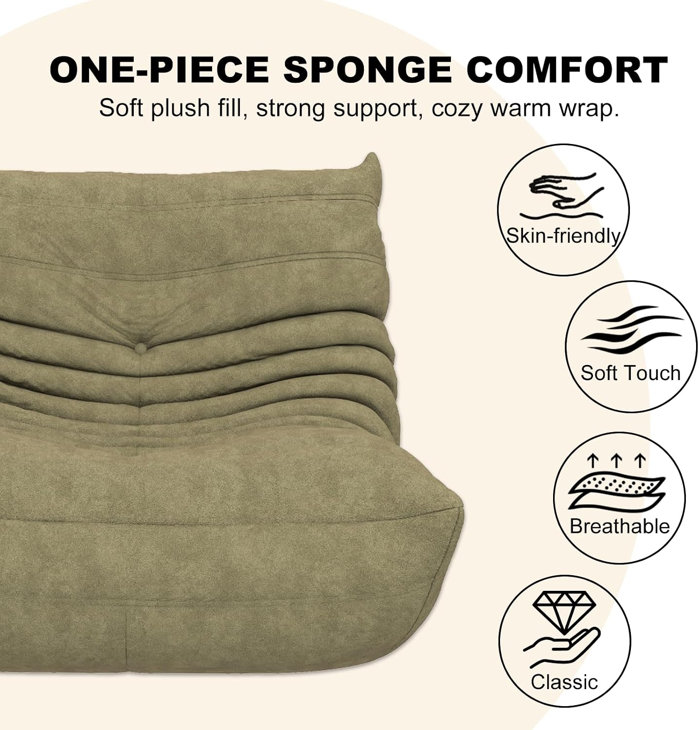 Bean Bag Chair for Adults, Bean Bag Sofa - Adult Size with Soft Waterproof Fabric for Living Room, Apartments, Reading Corner, Gaming, and Movie Venue (Olive Green)