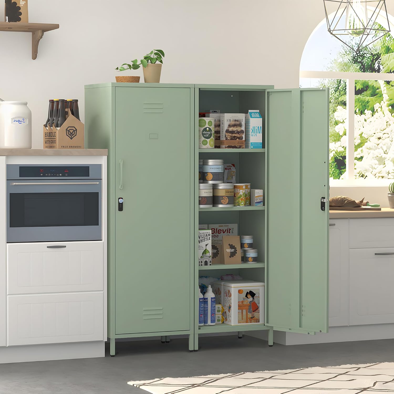Metal Locker Storage Cabinets Lockable Single File Storage Cabinet with Door and Removable Shelves Kids Locker for School Gym Pantry Kitchen (Green)