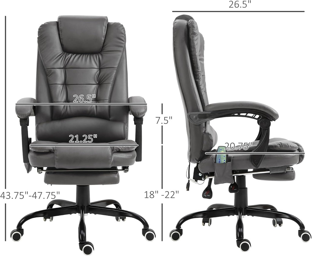 Vinsetto 7-Point Vibrating Massage Office Chair, High Back Computer Chair with Lumbar Support, Footrest, Reclining Back, Adjustable Height, Gray