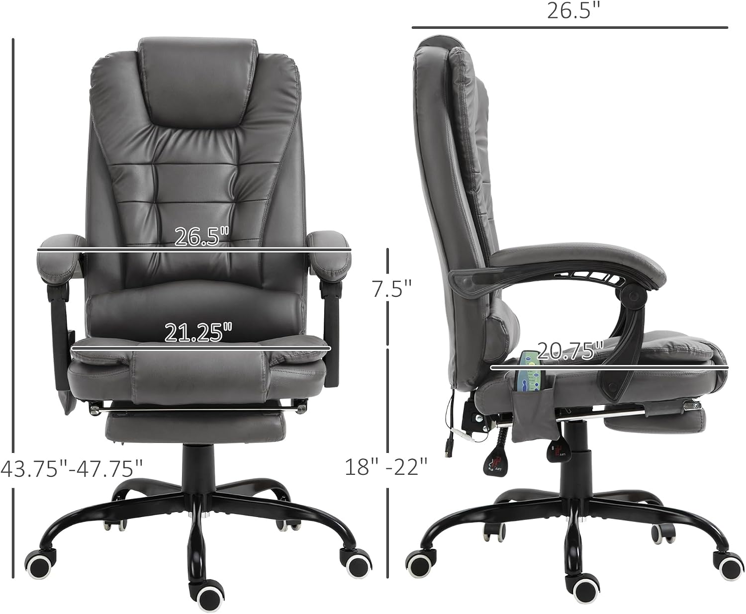 Vinsetto 7-Point Vibrating Massage Office Chair, High Back Computer Chair with Lumbar Support, Footrest, Reclining Back, Adjustable Height, Gray