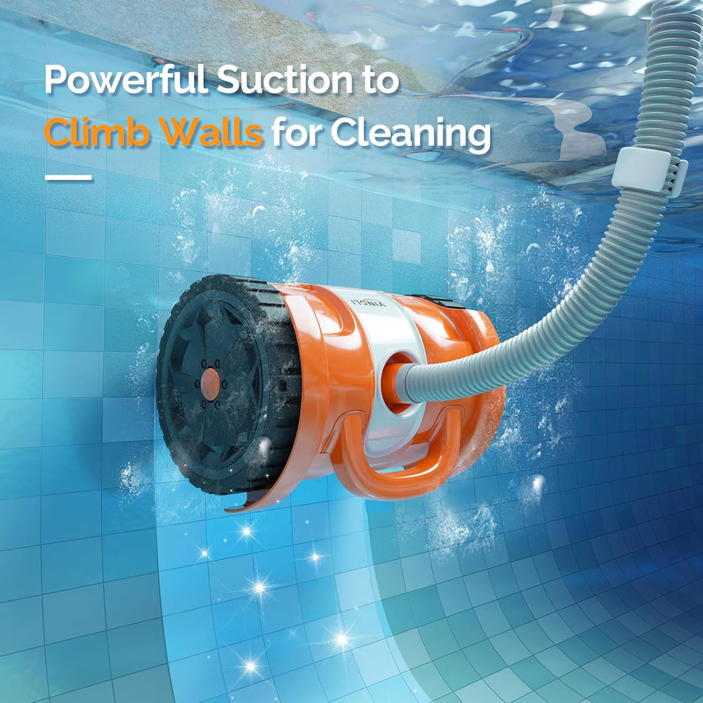 VINGLI Automatic Suction Pool Cleaner Robot for Inground Pools – Powerful Suction-Side Vacuum with 40FT Tangle-Free Pool Cleaner Hose - Ideal for Pool Cleaning Kits & Equipment, Rich Orange&Gray
