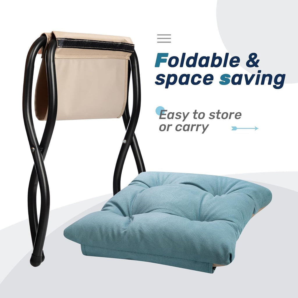 HollyHOME Lazy Chair with Foldable Ottoman, Accent Comfy Lounge Armchair and Folding Footrest Stool, Leisure Sofa Reading Chair and Footstool for Living Room, Bedroom, Dorm,Blue