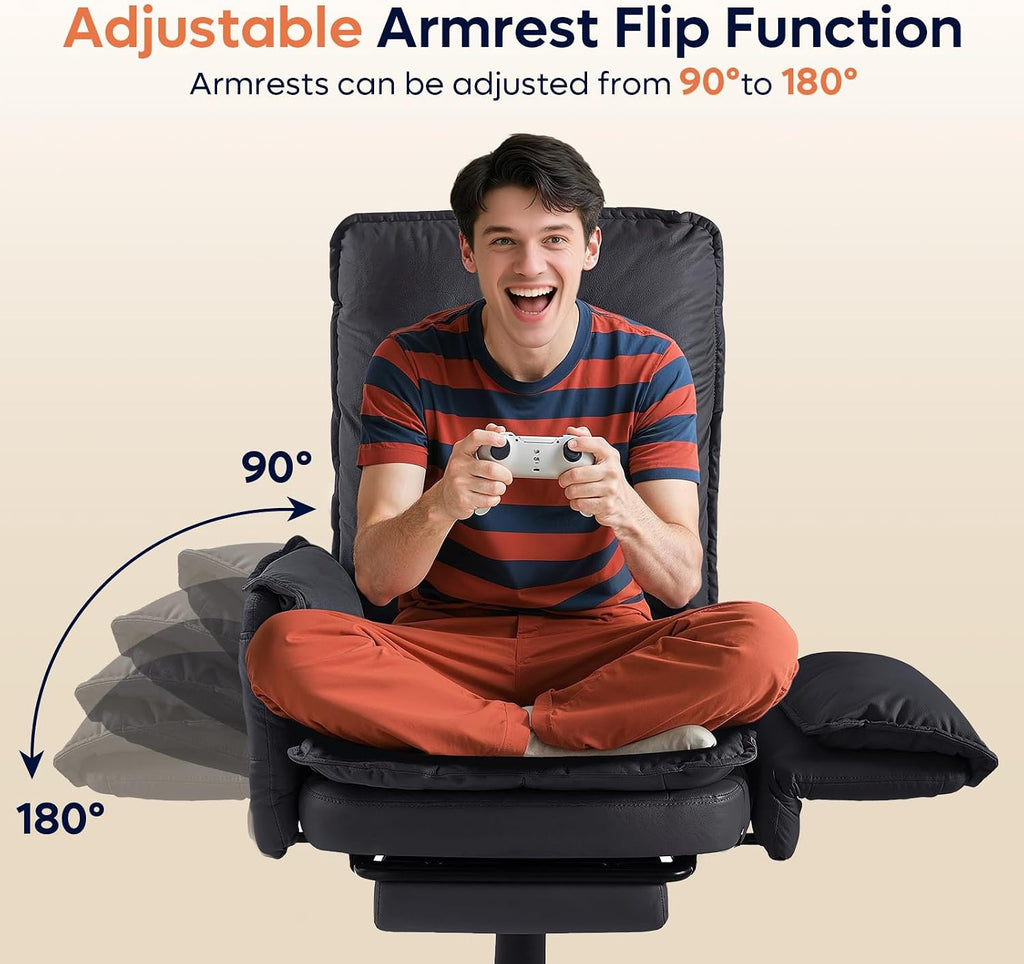 Bestier Cross Legged Office Chair with Footrest, High Back Criss Cross Chair with Reversible Armrests and Wheels, Big and Tall Reclining Office Chair for Home PU Leather Black