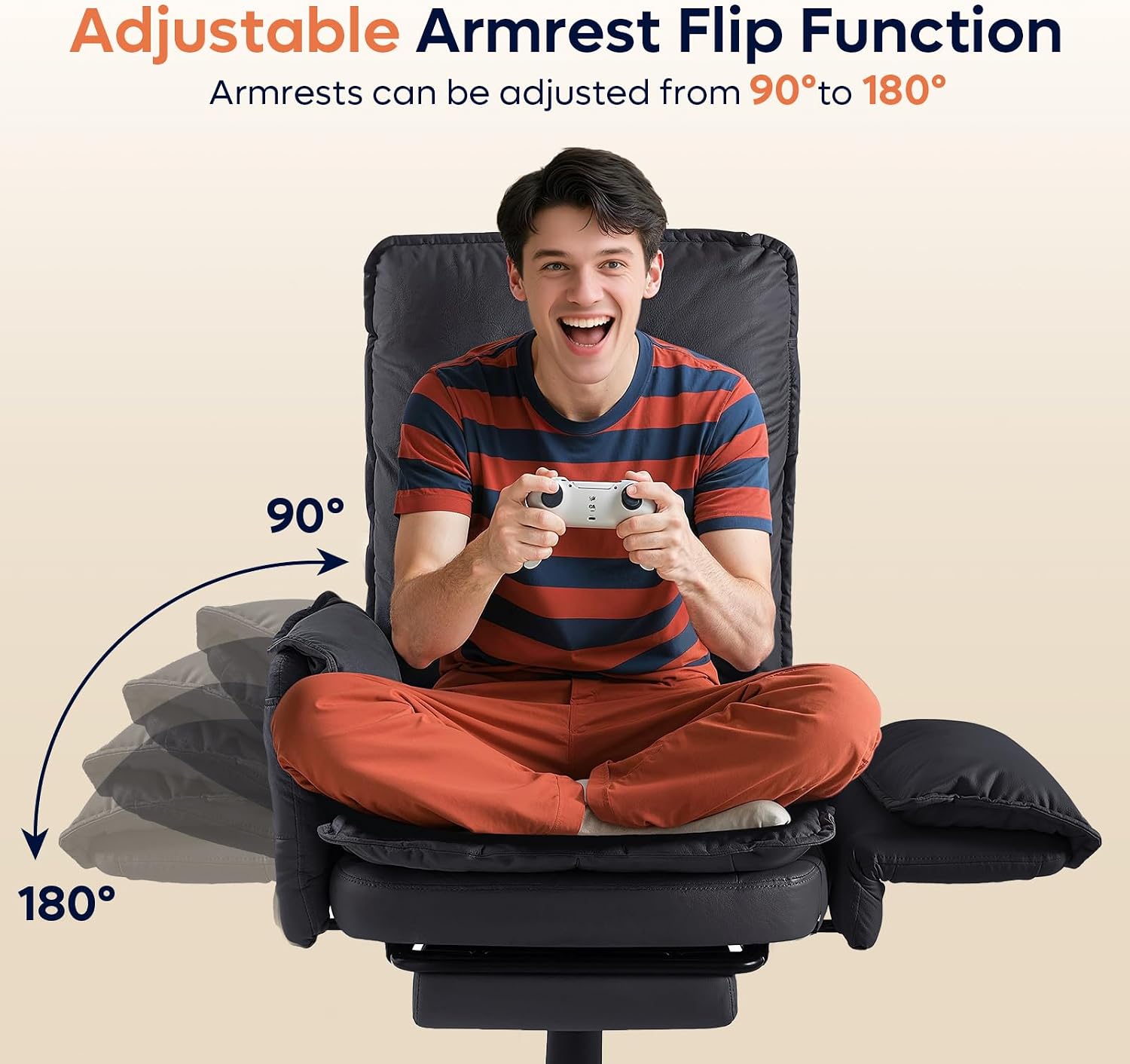 Bestier Cross Legged Office Chair with Footrest, High Back Criss Cross Chair with Reversible Armrests and Wheels, Big and Tall Reclining Office Chair for Home PU Leather Black