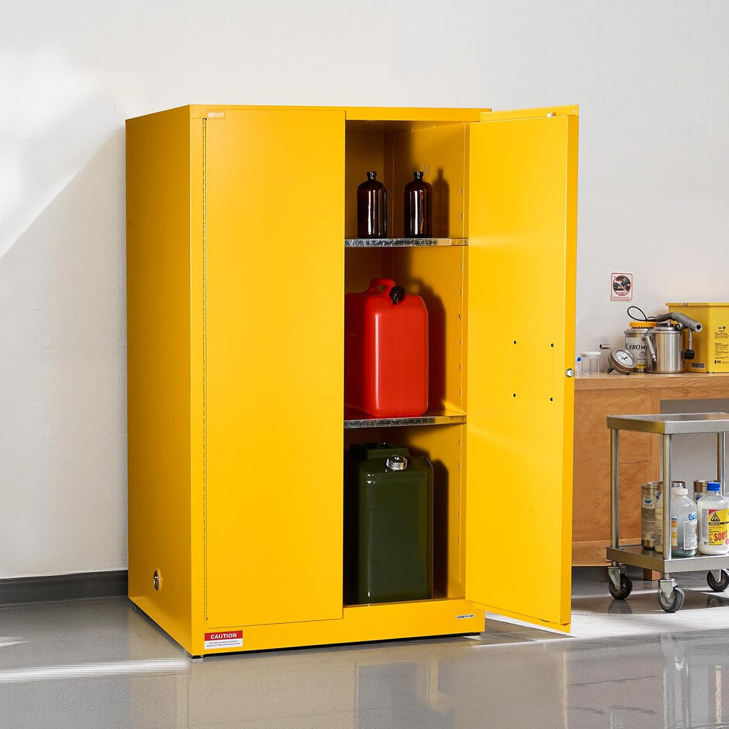 VEVOR Flammable Cabinet 34' x 38' x 65', 65 Gallon Flammable Storage Cabinet with Adjustable Shelf, Cold-Rolled and Galvanized Steel Fire Cabinets, for Commercial Industrial Home Use, Yellow