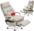Dual Motor Executive Reclining Office Chair with Footrest – One-Click Electric Recline, Massage Lumbar Support & Pillow, Big and Tall PU Leather Ergonomic Desk Chair for Home Office/Gaming(White)