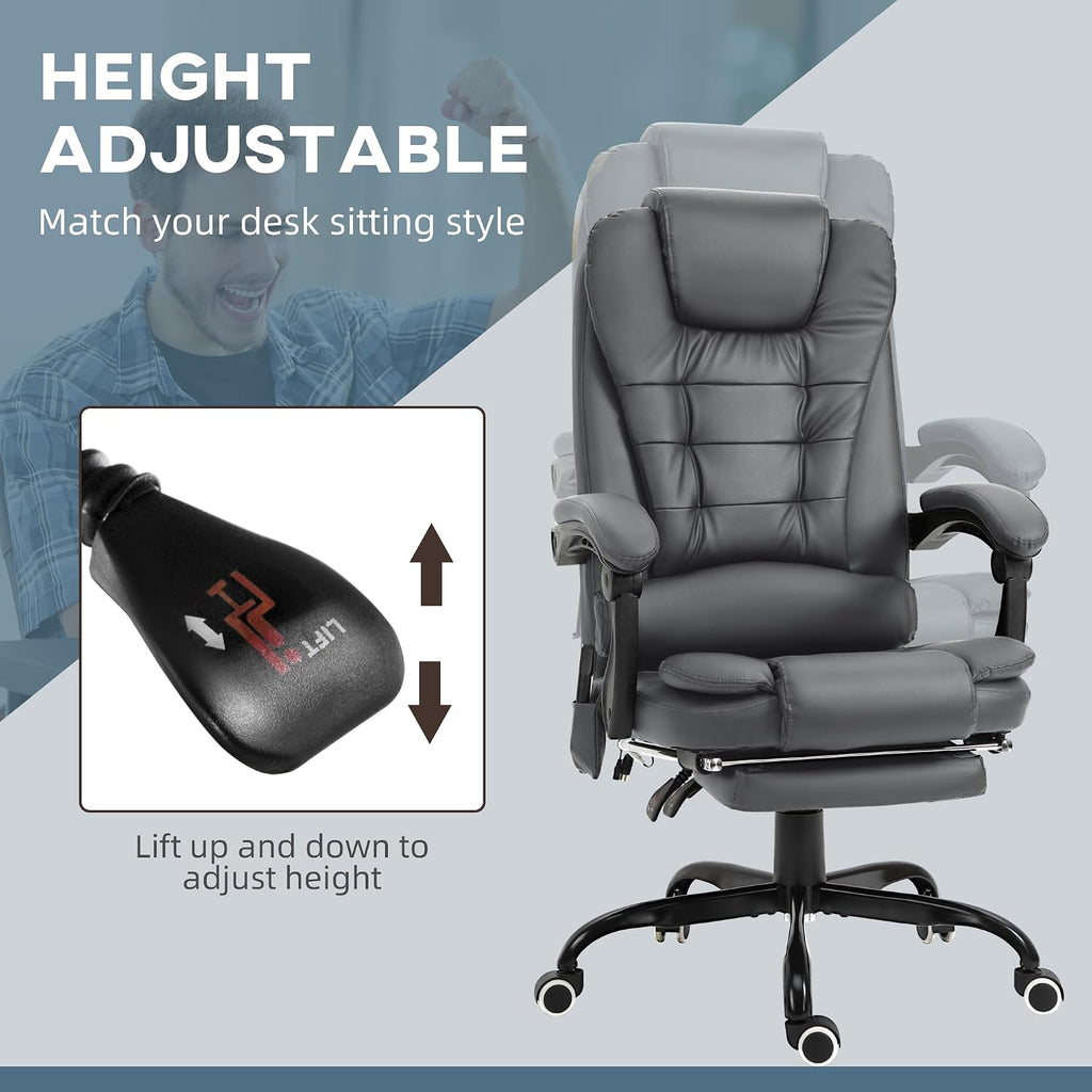 Vinsetto 7-Point Vibrating Massage Office Chair, High Back Computer Chair with Lumbar Support, Footrest, Reclining Back, Adjustable Height, Gray