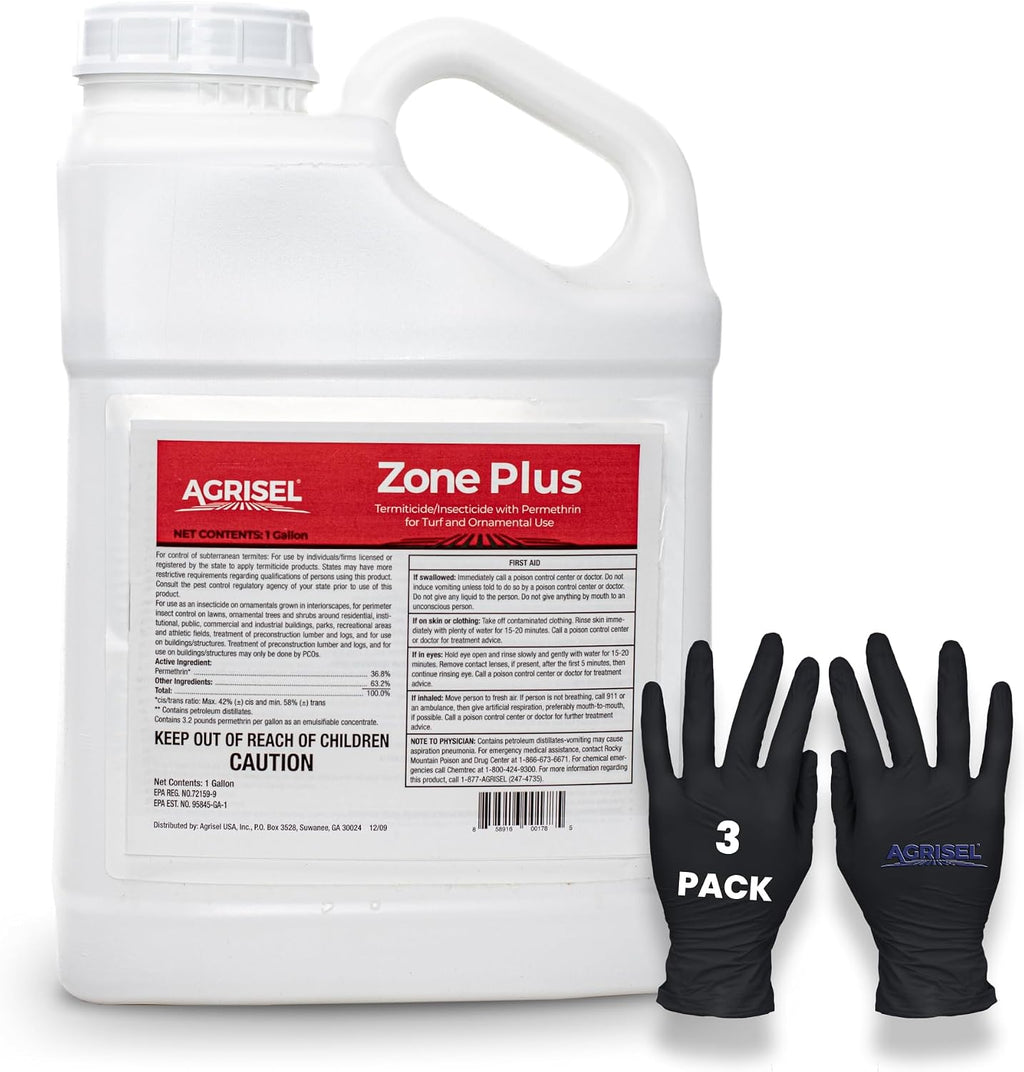 Agrisel Zone Plus Insect & Pest Control, Broad Spectrum, for Indoor & Outdoor, Effective Against 100 Pests, Eco-Friendly, 3-Pack of Disposable Gloves is Included with Purchase, 128 Ounce