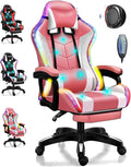 Gaming Chair with Speakers,Led Gaming Chair,Ergonomic Pro Gaming Chair with Full Massage Lumbar Support Bluetooth Speakers Backrest Adjustable/Gaming Chairs for Adults,Pink