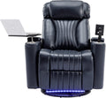 Merax 270 Degrees Power Swivel Recliner,Home Theater Seating with Hidden Arm Storage and LED Light Strip,Cup Holder,360 Degrees Swivel Tray Table,and Cell Phone Holder,Soft Living Room Chair,Blue