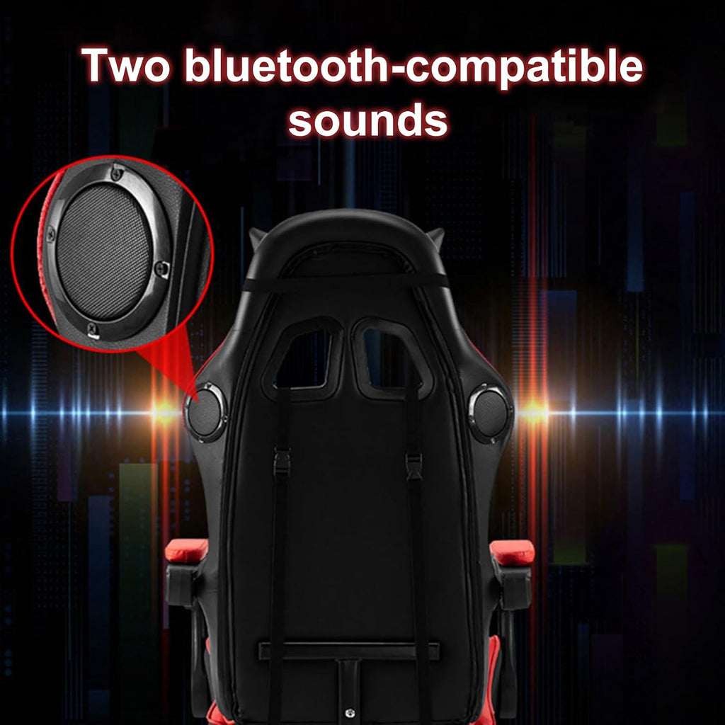 Gaming Chair with Speakers, Gamer Chair with Massage Height Adjustable, Ergonomic Office Computer Gaming Chair with Bluetooth-Compatible and RGB LED Lights for Adults Women Men
