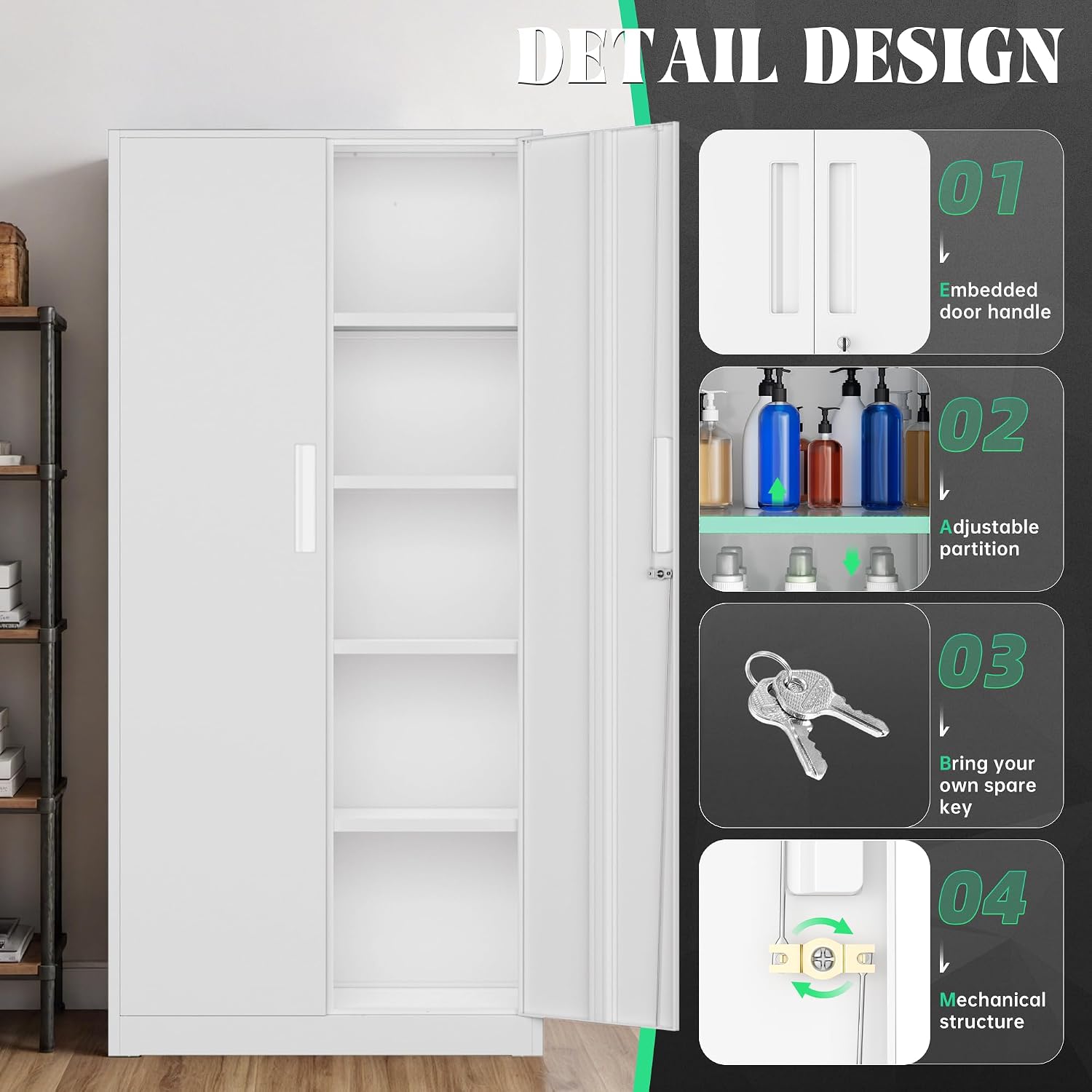 Incbruce 72' H x16 D Patio Metal Storage Cabinet, Outdoor Storage Cabinet with Doors and Adjustable Shelves, Tool Shed for Home, Patio, Office (White)