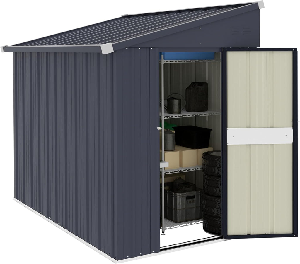 MUPATER Outdoor Storage Shed 4x6 FT, Garden Tool Shed, Metal Lean-to Shed Kit for Backyard Lawn with Lockable Door and Vents, Grey