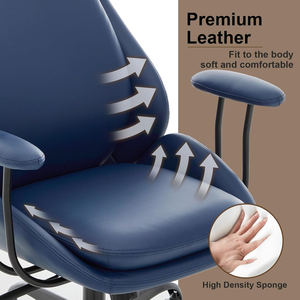E-Motie Office Chair, Leather Desk Chair with Rubber Wheels, Ergonomic Computer Chair 500 LBS with Lumbar Support, High Back Executive Chair for Modern Home Office, Blue