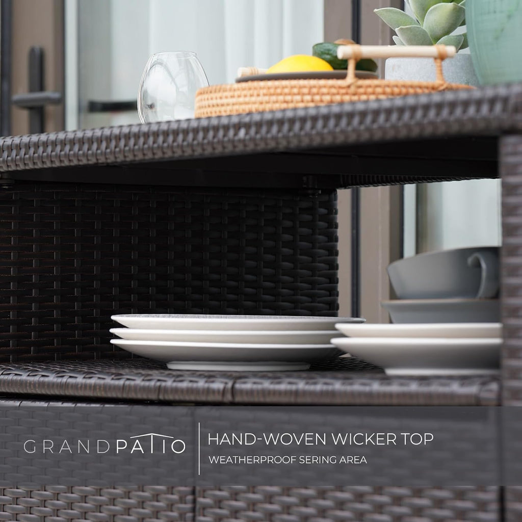 Grand patio Wicker Storage Cabinet Outdoor Wicker Sideboard Waterproof Buffet Cabinet for Garden Kitchen Pool Dark Brown