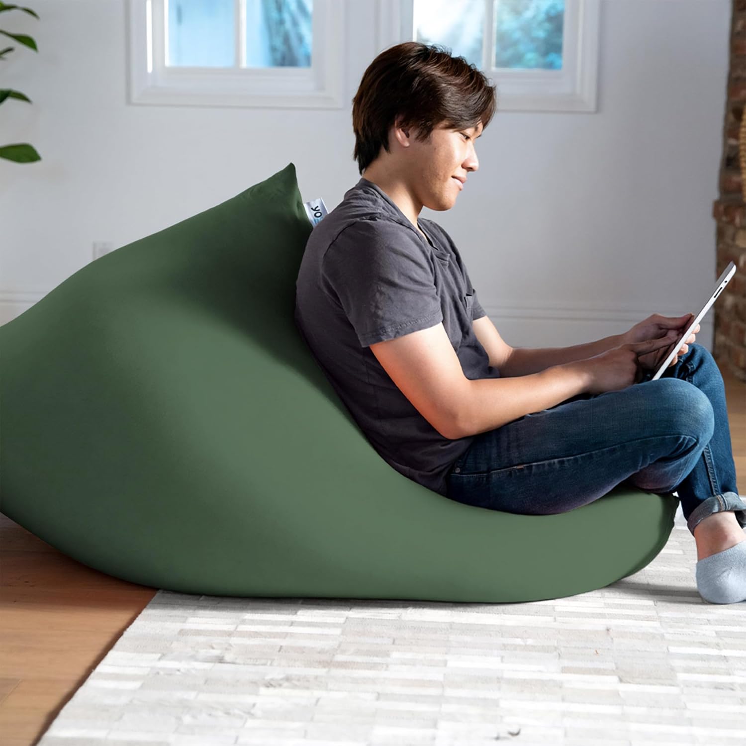 Yogibo Short Bean Bag Lounger Chair for Adults, Kids and Teens with Filling, Soft, Plush, Comfy, Sensory Lounge Beanbag Loveseat, Washable Cover, Fern