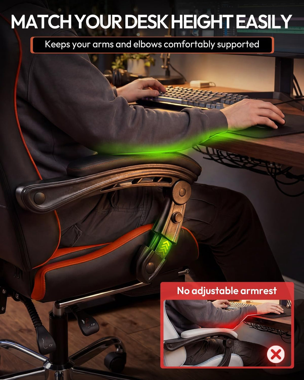 Dowinx Ergonomic Gaming Chair with Footrest & Massage Lumbar, 2D-Linkage Armrests for Computer Chair 330lbs with Headrest Pillow for Office, Home, Streaming and Long Gaming Sessions, Red