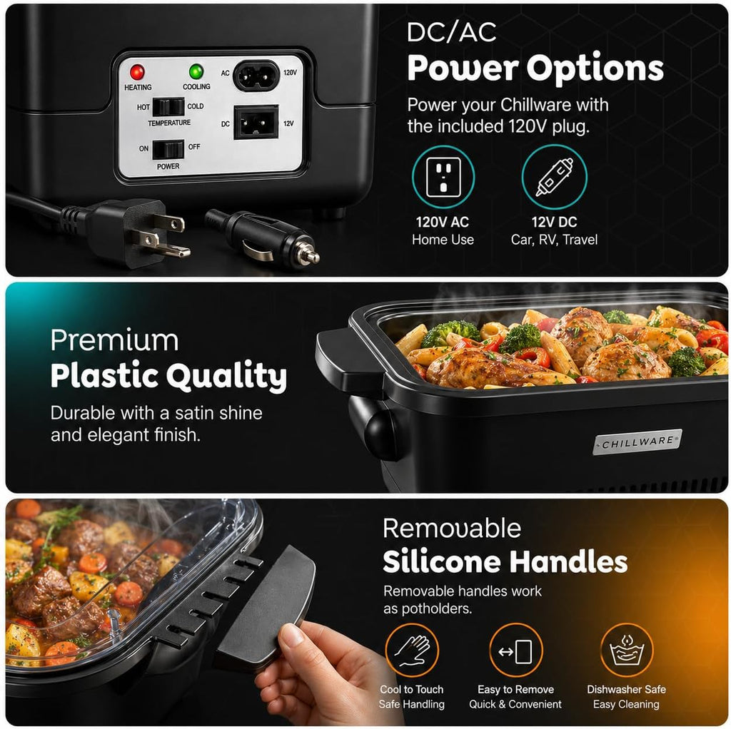 Electric Food Warmer & Cooler 5Qt, Portable Mini Crock Pot & Slow Cooker Alternative, Buffet Serving Dish for Cold (37°F) or Hot (160°F) Meals, Tailgating, Camping & Parties, Dishwasher Safe
