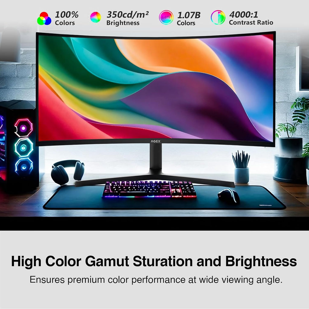 Z-Edge 34' Curved Gaming Monitor, WQHD 1440P 240Hz 165Hz Computer Monitor, MPRT 1ms, 21:9 Aspect Ratio, 1500R，16.7M Colors, 4000:1 Contrast, AG34P Edgeless, Height Adjustable 2X DP and 2X HDMI