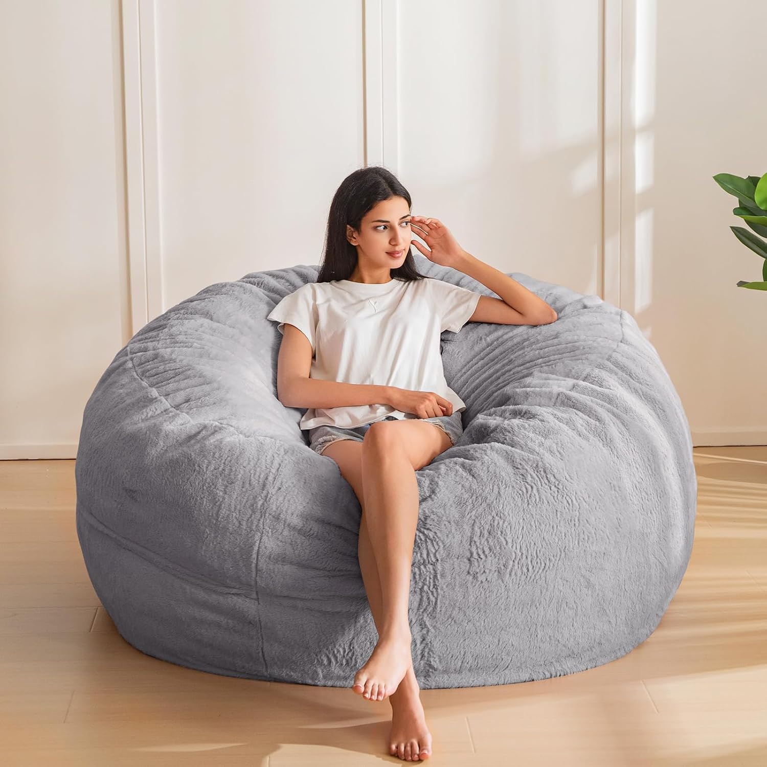 MAXYOYO Bean Bag Chair for Adults, Large 5 ft Bean Bag Chair with Foam Filling, Ultra Soft Fur Lazy Sofa for Living Room Bedroom, Machine Washable Cover